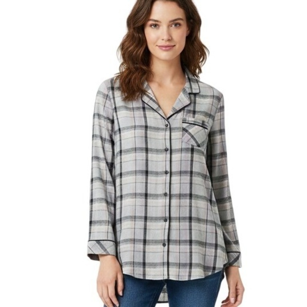 Victoria's Secret Sleep Shirt Womens Medium Plaid‎ Button Front Long Sleeve Top